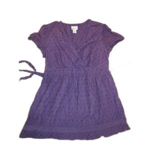 Sz M Motherhood Maternity Cotton Purple Shirt Blouse Short Sleeve Breastfeeding